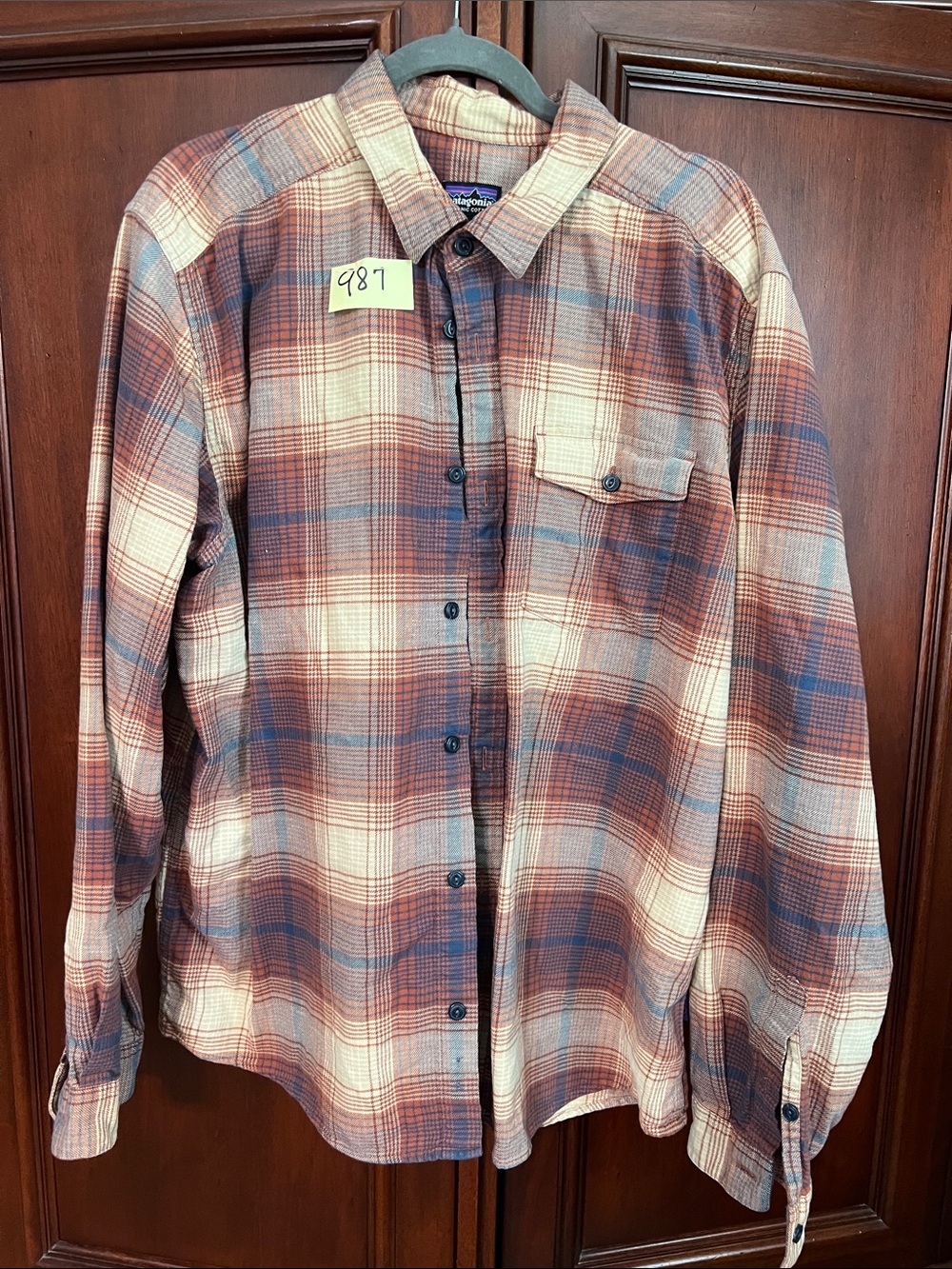 Patagonia Men's Long-Sleeve Plaid Button-Up Shirt - Brown/Blue Size XL